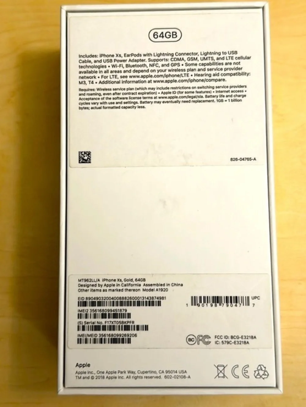 EMPTY BOX for iPhone XS, 64GB Model A1920